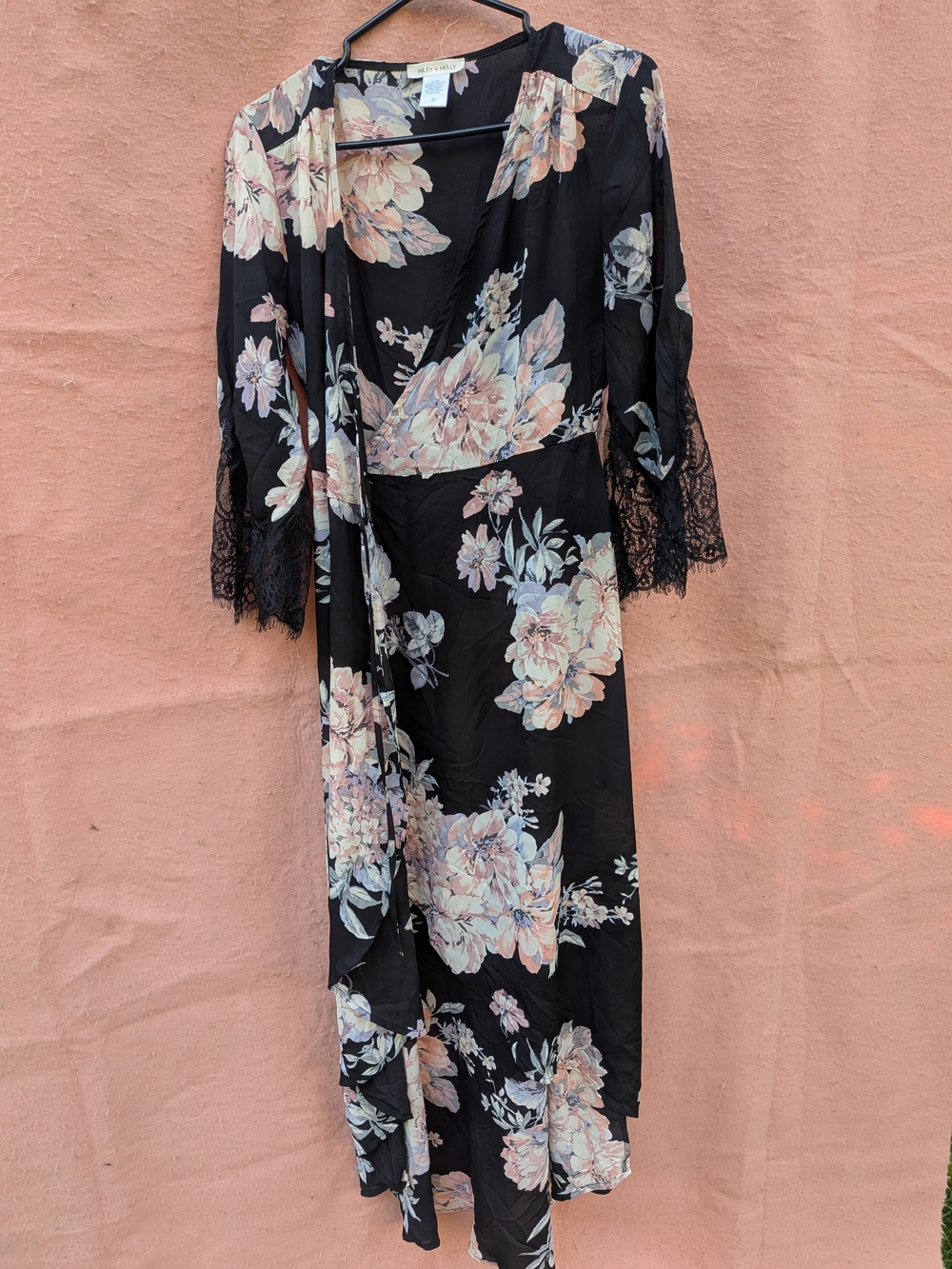Miley+Molly Floral Wrap Maxi Dress in Black & Pink Like New